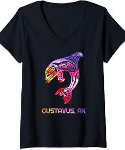 Womens Tribal Gustavus AK Orca Killer Whale Native American V-Neck T-Shirt