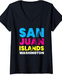 Womens San Juan Islands WA Washington Orca Trip Souvenir Colorful V-Neck T-Shirt