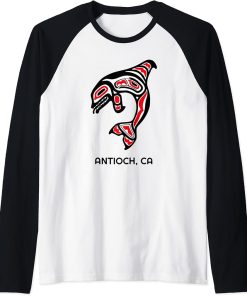 Antioch, California Native American Orca Killer Whales Gift Raglan Baseball Tee