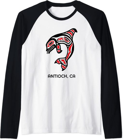 Antioch, California Native American Orca Killer Whales Gift Raglan Baseball Tee