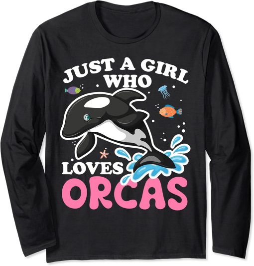 Funny Orca Lover Graphic for Women Girls Kids Whale Long Sleeve T-Shirt