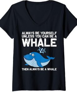 Womens Funny Whale Art For Men Women Orca Narwhal Blue Whales V-Neck T-Shirt