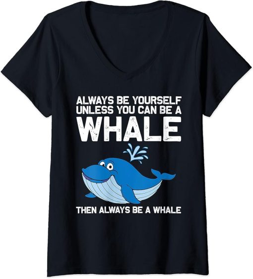 Womens Funny Whale Art For Men Women Orca Narwhal Blue Whales V-Neck T-Shirt